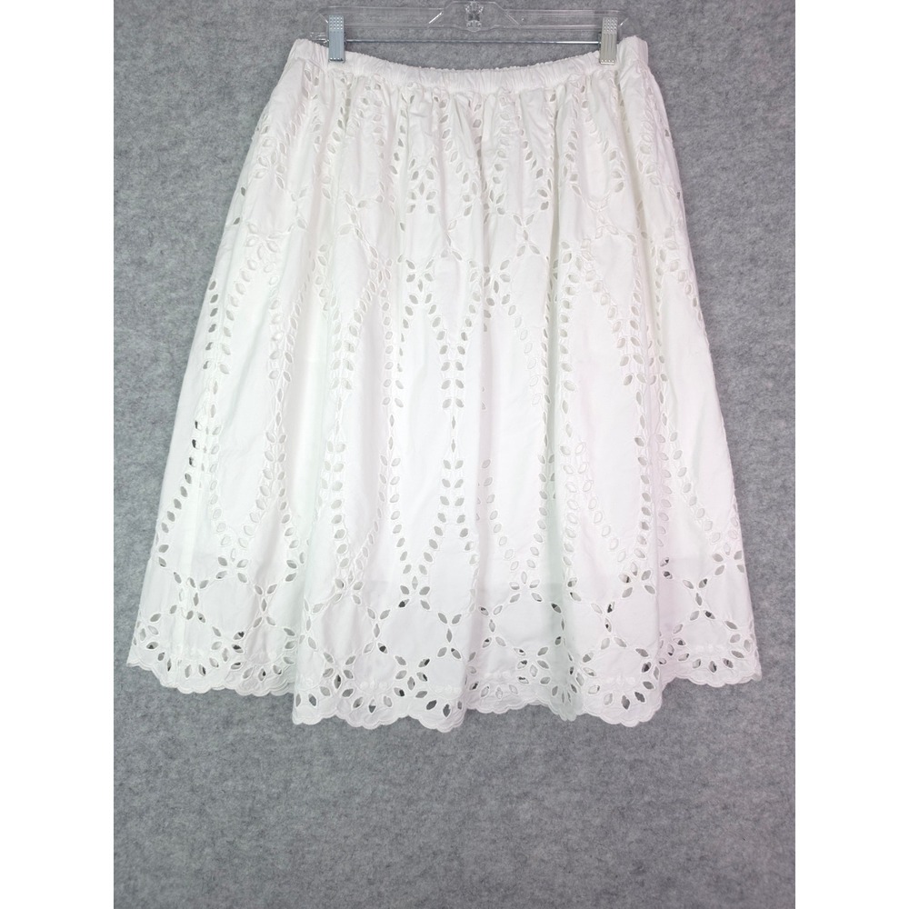 Frank & Eileen Grace Eyelet Midi Skirt Women L White Cotton Scalloped Hem - Picture 3 of 8